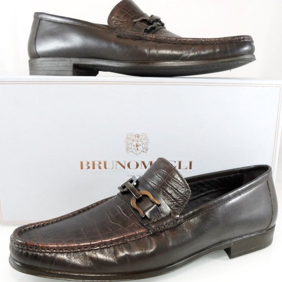 NIB$525 Bruno Magli Mikko Brown Croc Leather Moc Toe Horsebit Dress Loafer 11.5 - Picture 8 of 12